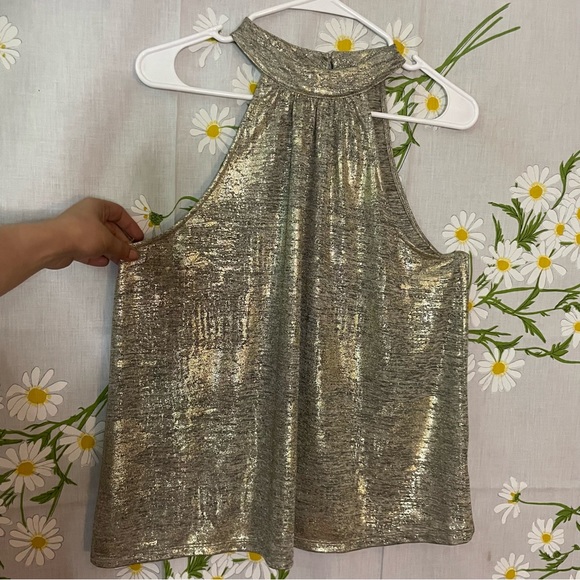 Anthropologie Sunday in Brooklyn gold silver metallic halter high neck tank top - Picture 4 of 7